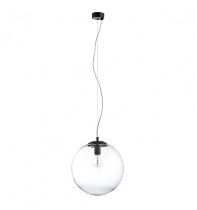 Suspension boule OXYNLG opale blanche en verre- diamètre 400 mm- support noir