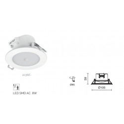 spot encastré de plafond fixe - KRAO - LED SMD - 10.5 W - CCT -IP65 - Angle 100 °- diamètre recouvrement 105 mm