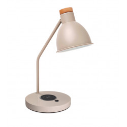 Lampe de bureau à induction VALAN en acier à équiper d'une ampoule E27 coloris Moka et bois de chêne.