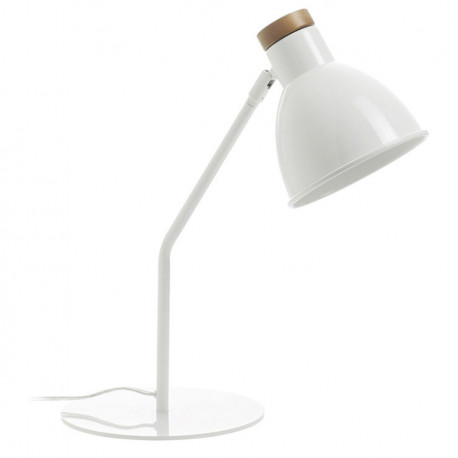 Lampe de bureau VALAN - en acier E27 coloris BlANC et bois de chêne.