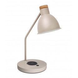 Lampe de bureau VALAN - en acier E27 coloris BlANC et bois de chêne.