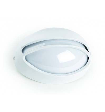 Applique ovale JEDY avec visière - IP44 E27 - 12W - asymétrique - largeur 213 mm -aluminium -BLANC